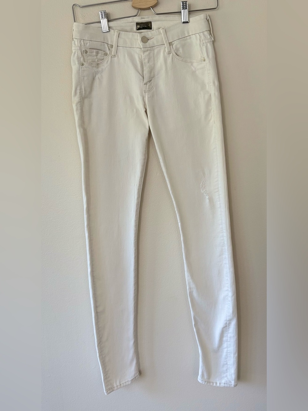 MOTHER The Looker Bump in the Night White Distressed Skinny Jeans Size 26